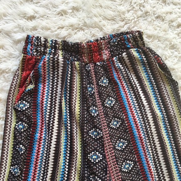CHANDLY  Printed Colorful Pants Wide Legs High Rise Elastic Waist Stretchy M - Picture 3 of 6